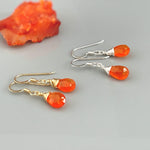 Carnelian Earrings Sterling Silver, 14k Gold Fill, Dangling Teardrop Orange Gemstone Earrings Handmade Carnelian Crystal Jewelry for women