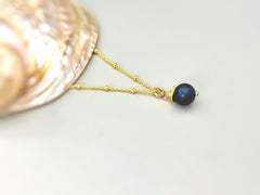 Dainty Blue Pearl Necklace Gold handmade single pearl pendant June birthstone jewelry necklace for women gift for mom, wife