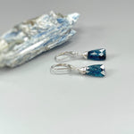 Kyanite Earrings Dangle drop 14k Gold fill, Sterling Silver, 14k Solid Gold Teal Blue Moss Kyanite dangly Artisan Handmade crystal Jewelry
