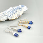 Dainty Blue Kyanite Gemstone earrings dangle drop teardrop 14k Gold, sterling silver blue kyanite jewelry handmade minimalist gift for wife