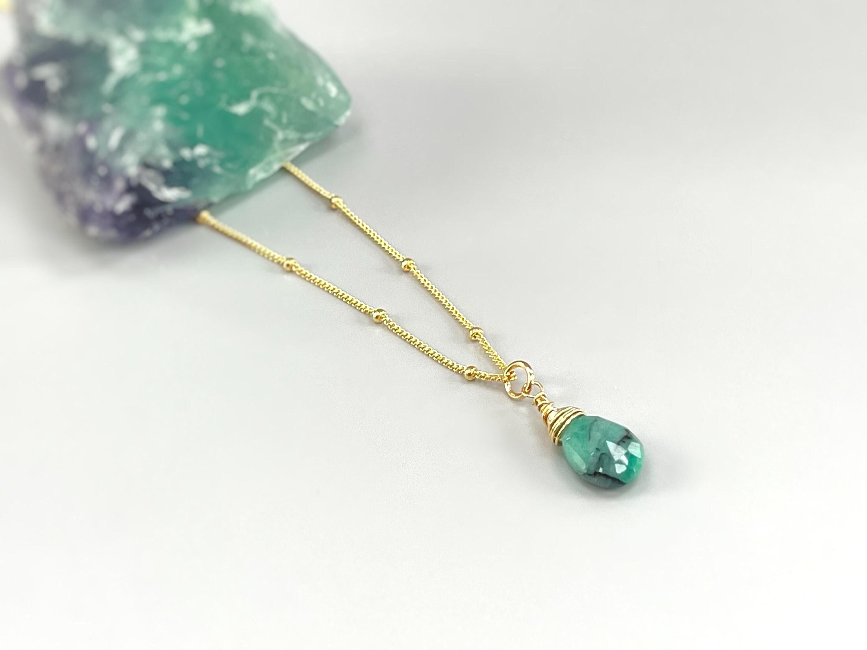 Dainty Emerald Necklace 14k gold Rose Gold, Sterling Silver Handmade Jewelry for women, mom gift green gemstone layering pendant choker