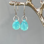 Rain Drop Earrings Aqua Art Glass Earrings sterling silver modern art glass earrings, beach glass, gift for wife, girlfriend