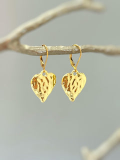Gold Heart Earrings dangle sparkly boho handmade leverback heart jewelry romantic anniversary valentines gift for wife, girlfriend, mom