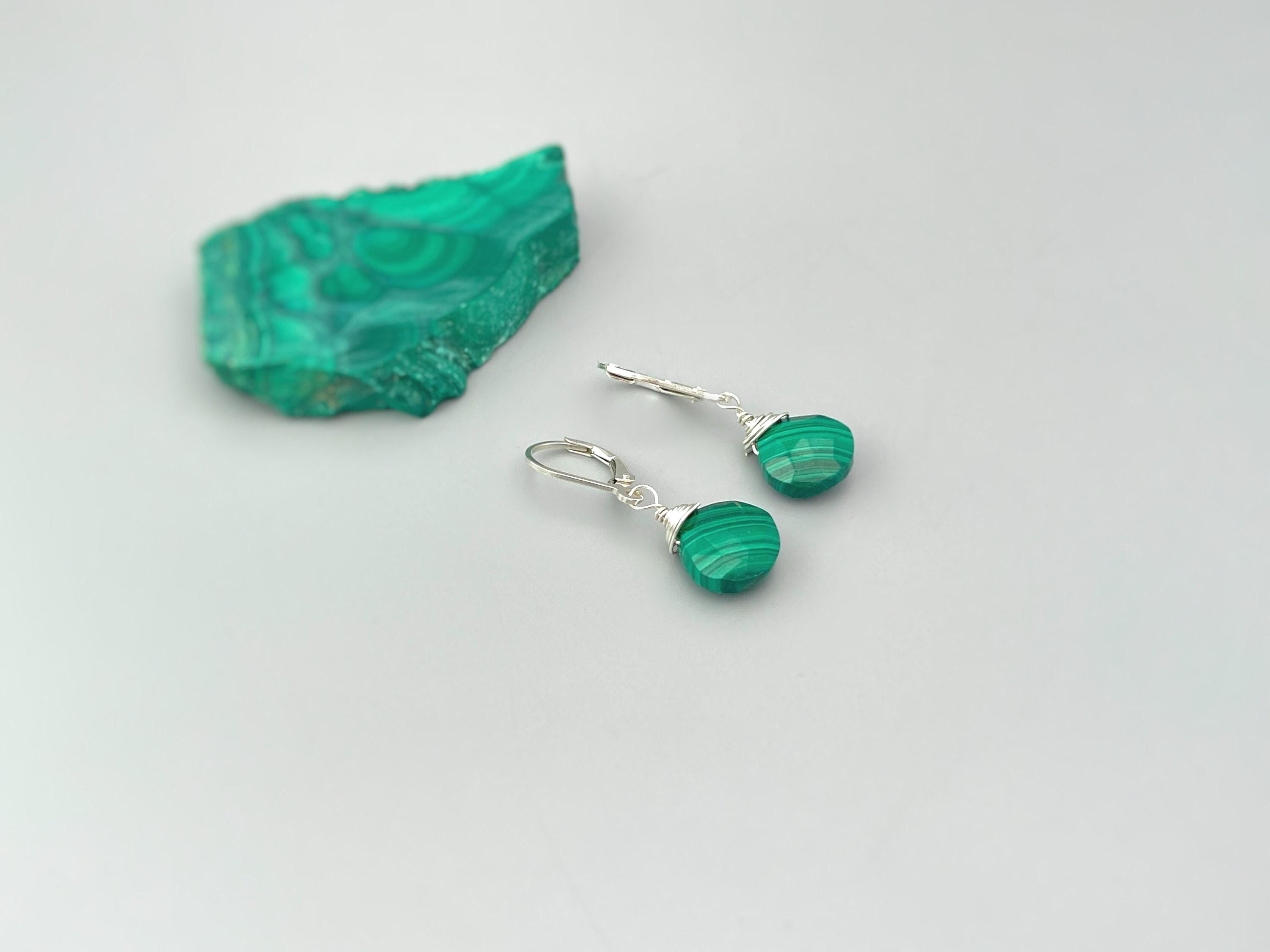 Malachite Earrings Silver, dangle, Boho Green gemstone 14k Gold Fill, Rose Gold dangly handmade Birthstone artisan jewelry for women