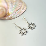 Silver Lotus Flower Earrings dangle drop boho lily handmade floral jewelry for summer July Birth Month flower nature jewelry gift