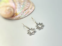 Silver Lotus Flower Earrings dangle drop boho lily handmade floral jewelry for summer July Birth Month flower nature jewelry gift