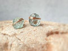 Aquamarine Stud Earrings Raw Gemstone Earrings March Birthstone