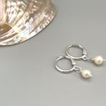 Tiny Pearl Huggie Hoop Earrings, Sterling Silver