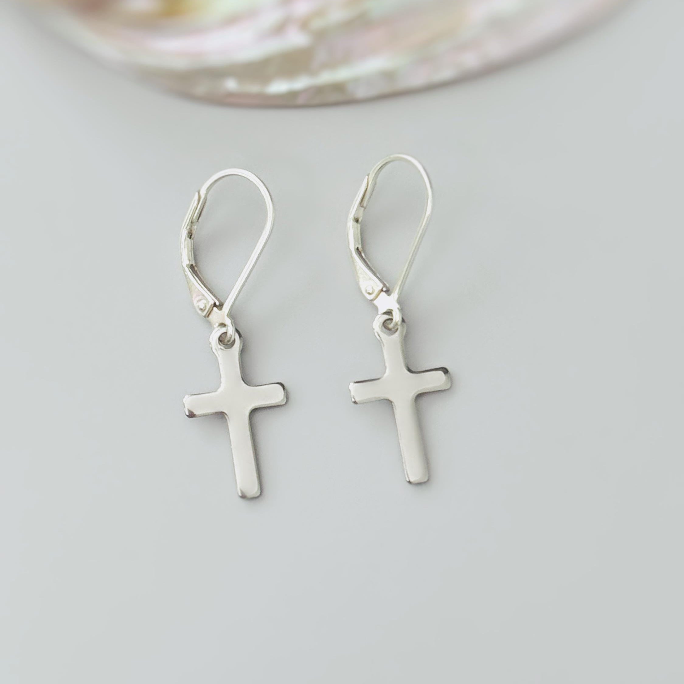 Dainty Gold Cross Earrings dangle sterling silver minimalist religious faith jewelry for women Christian communion confirmation gift for her