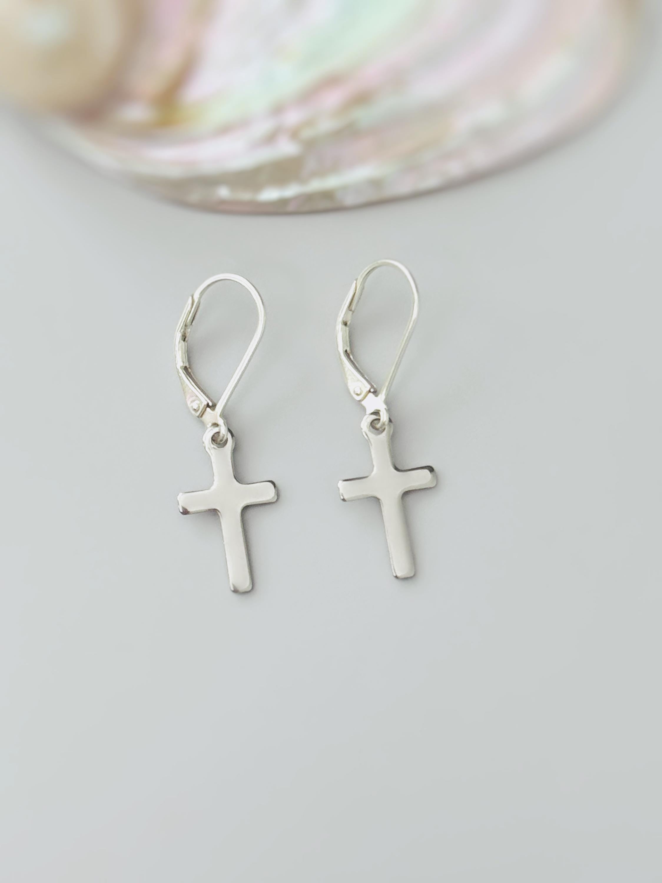 Dainty Gold Cross Earrings dangle sterling silver minimalist religious faith jewelry for women Christian communion confirmation gift for her
