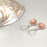 Peach Moonstone Earrings Dangle Sterling Silver Teardrop Leverback Minimalist dangly Drop earrings Handmade Moonstone Jewelry gift for wife