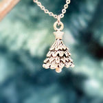 Silver Christmas Tree Necklace pine tree pendant handmade rustic nature jewelry gift for outdoor lovers holiday party winter jewelry gift