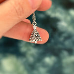 Christmas Tree Earrings dangle silver handmade winter pine tree holiday jewelry fun festive earrings for holiday party 925 sterling silver