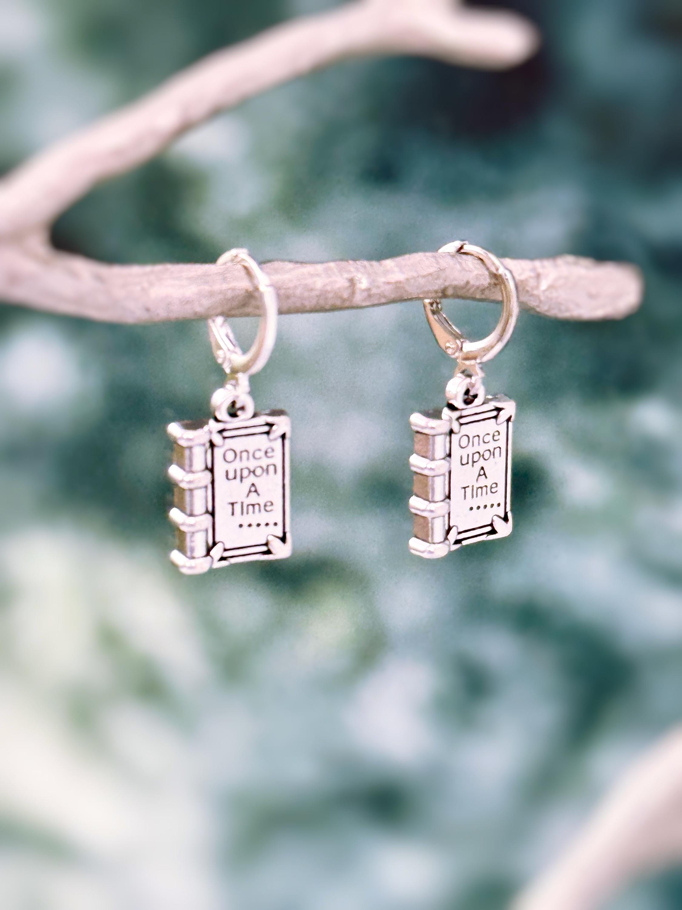 Book Earrings dangle handmade silver Bookish Jewelry unique dangling fun charm earrings nerdy bookish gift for book clubs, teachers, readers