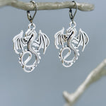 Silver Dragon Earrings dangle handmade Fantasy whimsigoth jewelry stainless steel grunge gothic statement earrings witchy gift for women