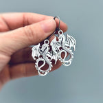 Silver Dragon Earrings dangle handmade Fantasy whimsigoth jewelry stainless steel grunge gothic statement earrings witchy gift for women