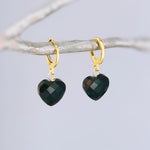Onyx Black Heart Earrings Dangle Huggie Hoops Gold, Silver minimalist whimsigoth jewelry gift July Birthstone handmade gold gemstone hoops