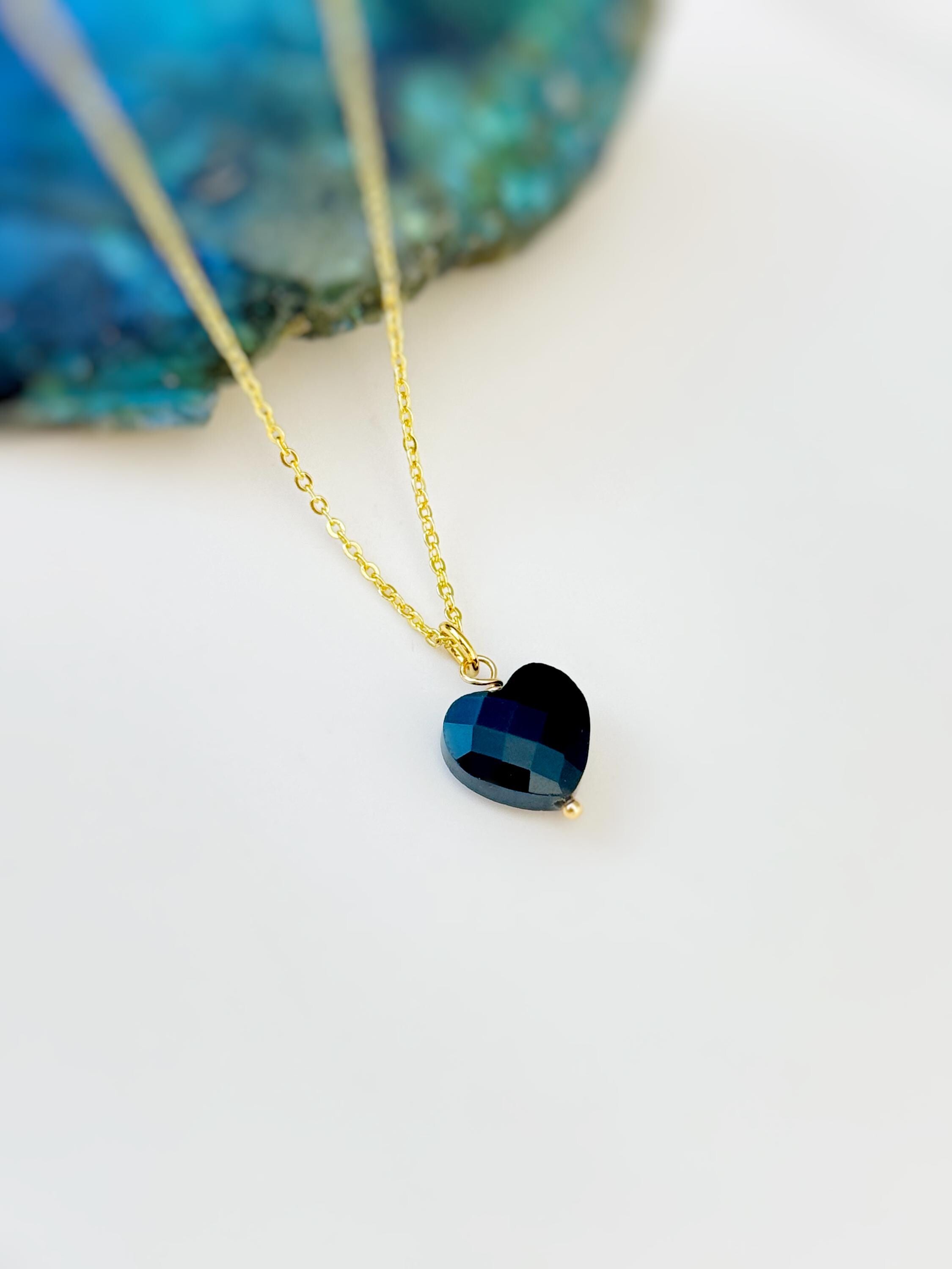 Dainty Black Onyx Heart Necklace, Faceted Onyx Pendant in 14k Gold Fill, Sterling Silver July Birthstone whimsigoth Jewelry witchy gothic