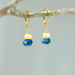 Dainty blue Kyanite and Pearl Earrings dangle 14k Gold, Sterling Silver dangly drop handmade gemstone   jewelry gift for wife daughter mom