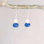 Dainty Pearl and Tanzanite Earrings dangle 14k gold , Sterling Silver handmade purple gemstone freshwater pearl jewelry December birthstone