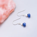 Dainty Pearl and Tanzanite Earrings dangle 14k gold , Sterling Silver handmade purple gemstone freshwater pearl jewelry December birthstone