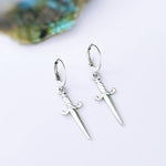 Silver Dagger Sword Hoop Earrings dangle