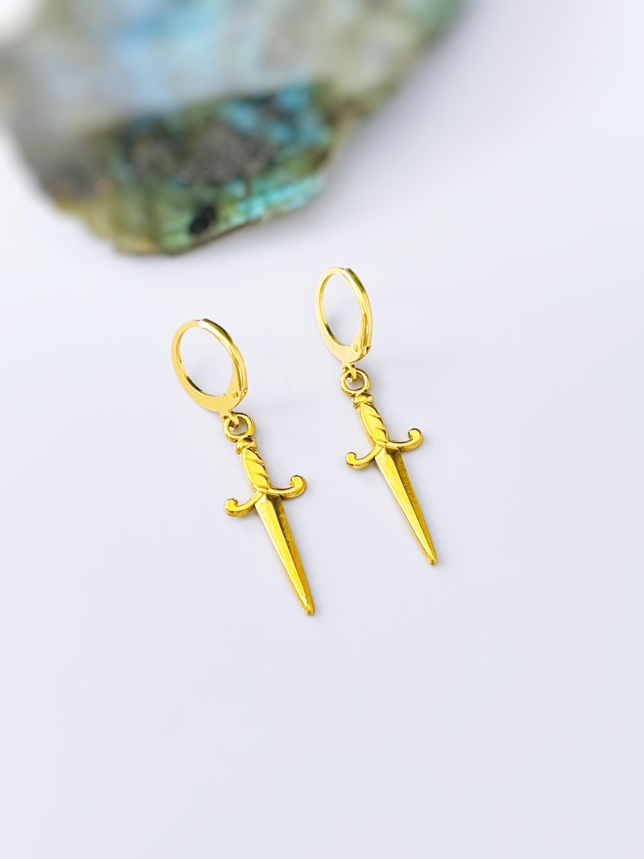 Silver Dagger Sword Hoop Earrings dangle