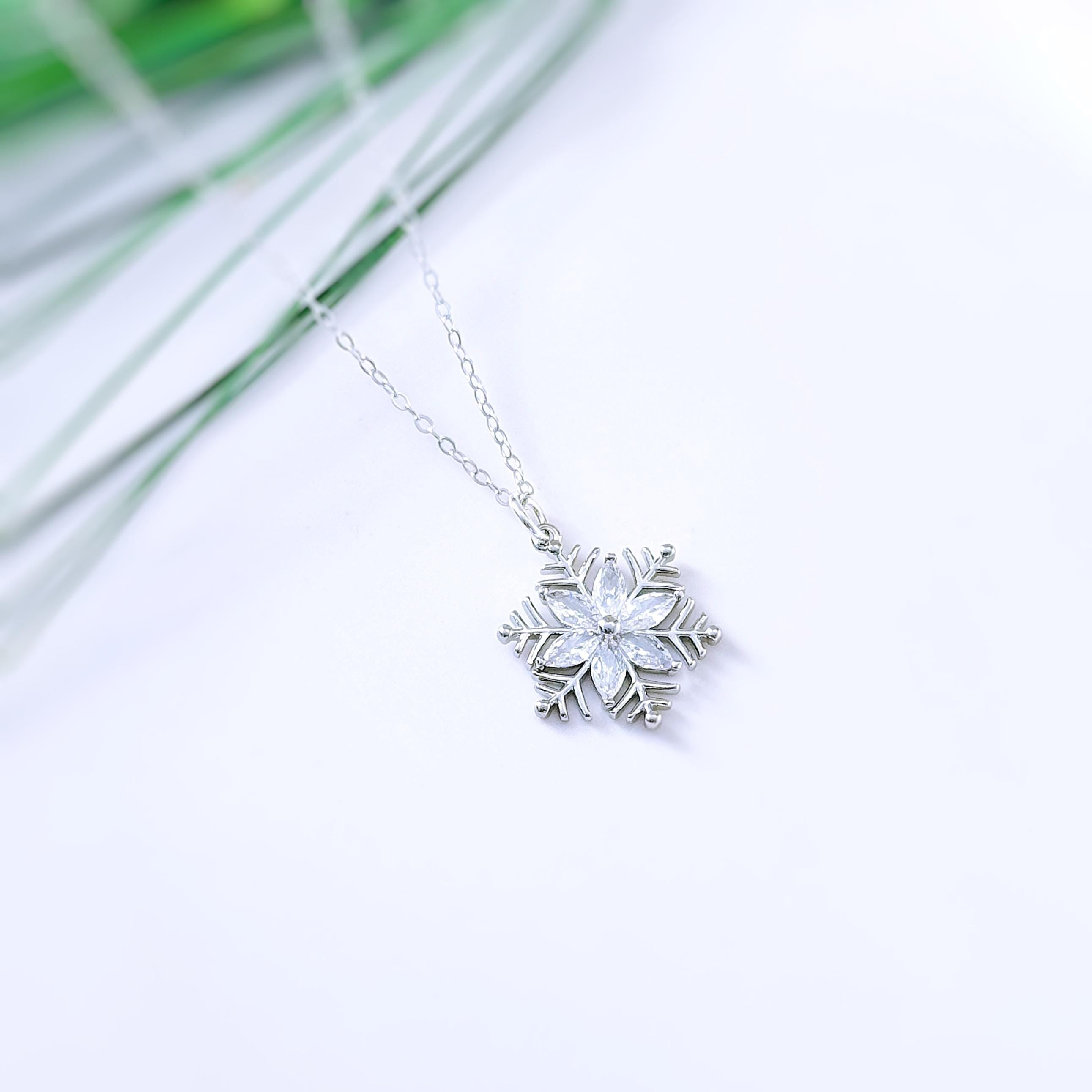 Silver Snowflake Necklace handmade gold crystal winter wedding jewelry festive sparkling Christmas necklace gift for women, holiday parties