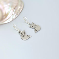 Silver Fox Earrings dangle fun, unique animal lover fox gift handmade Jewelry boho dangling charm earrings cottagecore gift for daughter