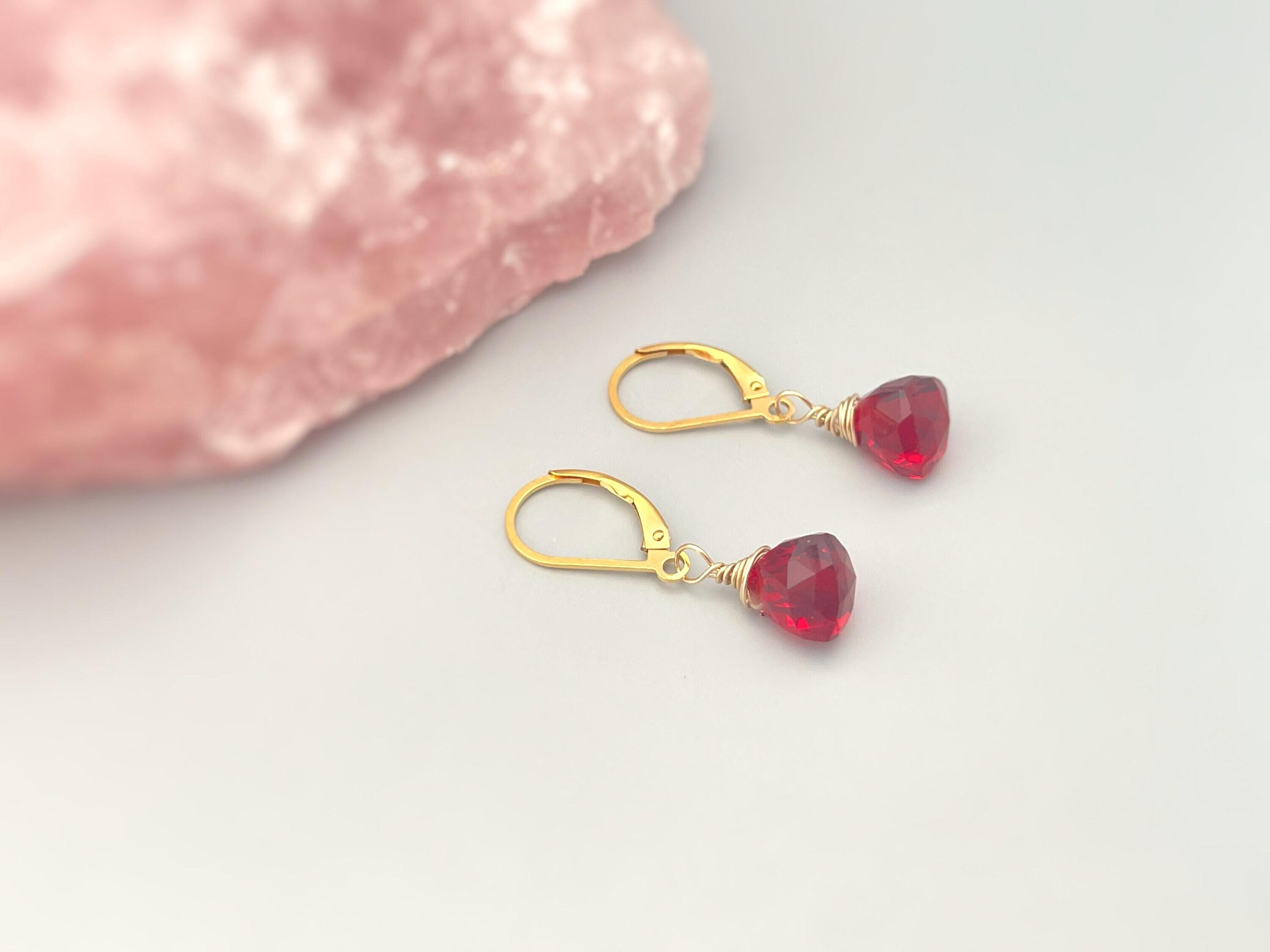 Ruby Red Gemstone Earrings dangle 14k gold, Sterling Silver, Rose Gold