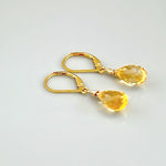 Citrine earrings 14k Gold Sterling Silver Minimalist Dangly Handmade Citrine Jewelry Elegant Gemstone Lever backs Solid Gold dangle