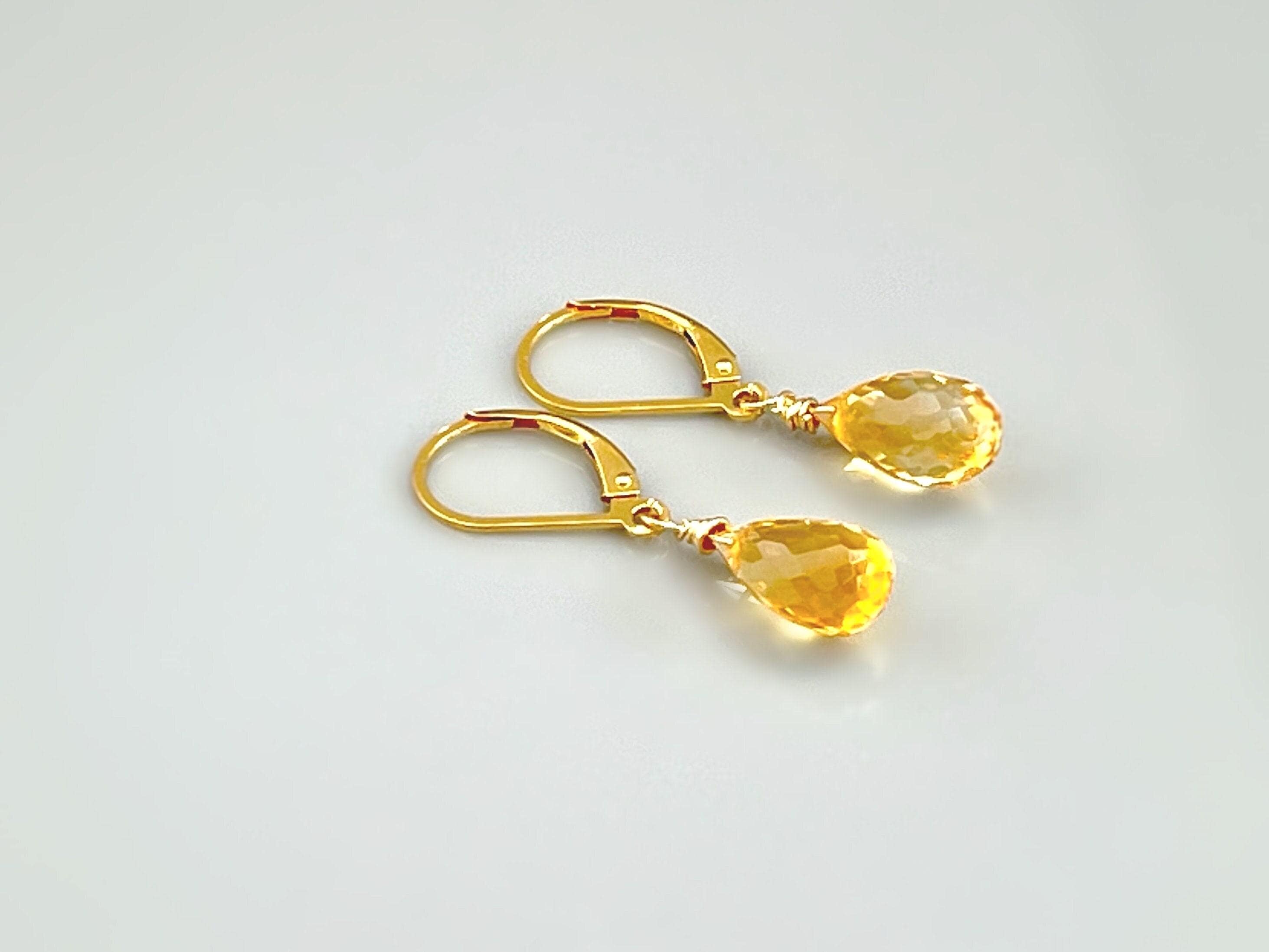 Citrine earrings 14k Gold Sterling Silver Minimalist Dangly Handmade Citrine Jewelry Elegant Gemstone Lever backs Solid Gold dangle