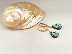 Abalone Shell Earrings handmade dangle drop 14k Gold, Sterling Silver Summer Jewelry iridescent abalone minimalist jewelry for beach wedding