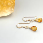 Dainty Citrine earrings dangle tiny teardrop earrings 14k Gold fill, Silver lightweight everyday Dangly drop Handmade crystal Jewelry gift