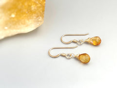 Dainty Citrine earrings dangle tiny teardrop earrings 14k Gold fill, Silver lightweight everyday Dangly drop Handmade crystal Jewelry gift