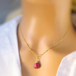 Dainty Ruby Necklace 14k Gold Fill, Sterling Silver July Birthstone Jewelry Faceted red Gemstone Pendant Handmade Gift for girlfriend, wife