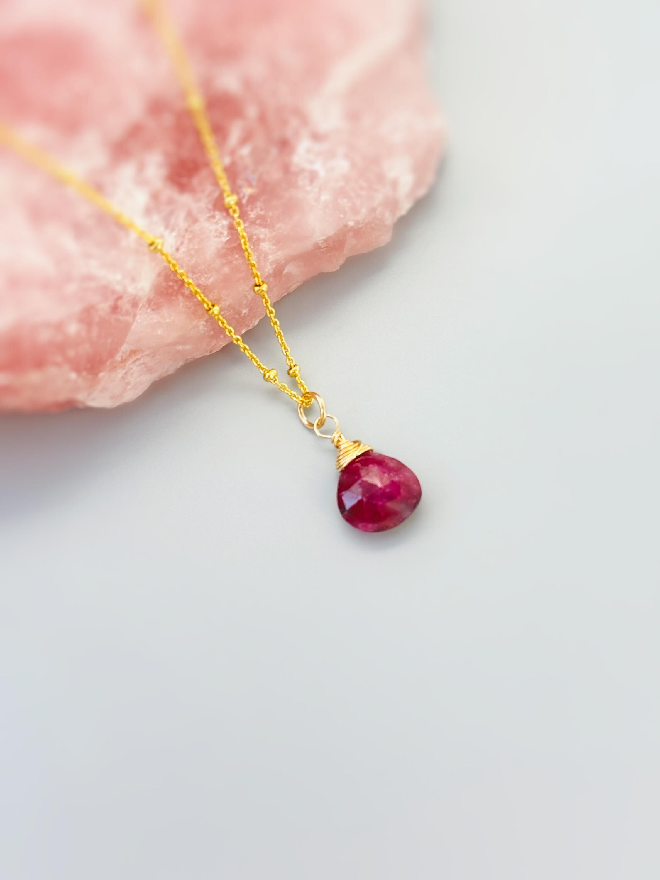 Dainty Ruby Necklace 14k Gold Fill, Sterling Silver July Birthstone Jewelry Faceted red Gemstone Pendant Handmade Gift for girlfriend, wife