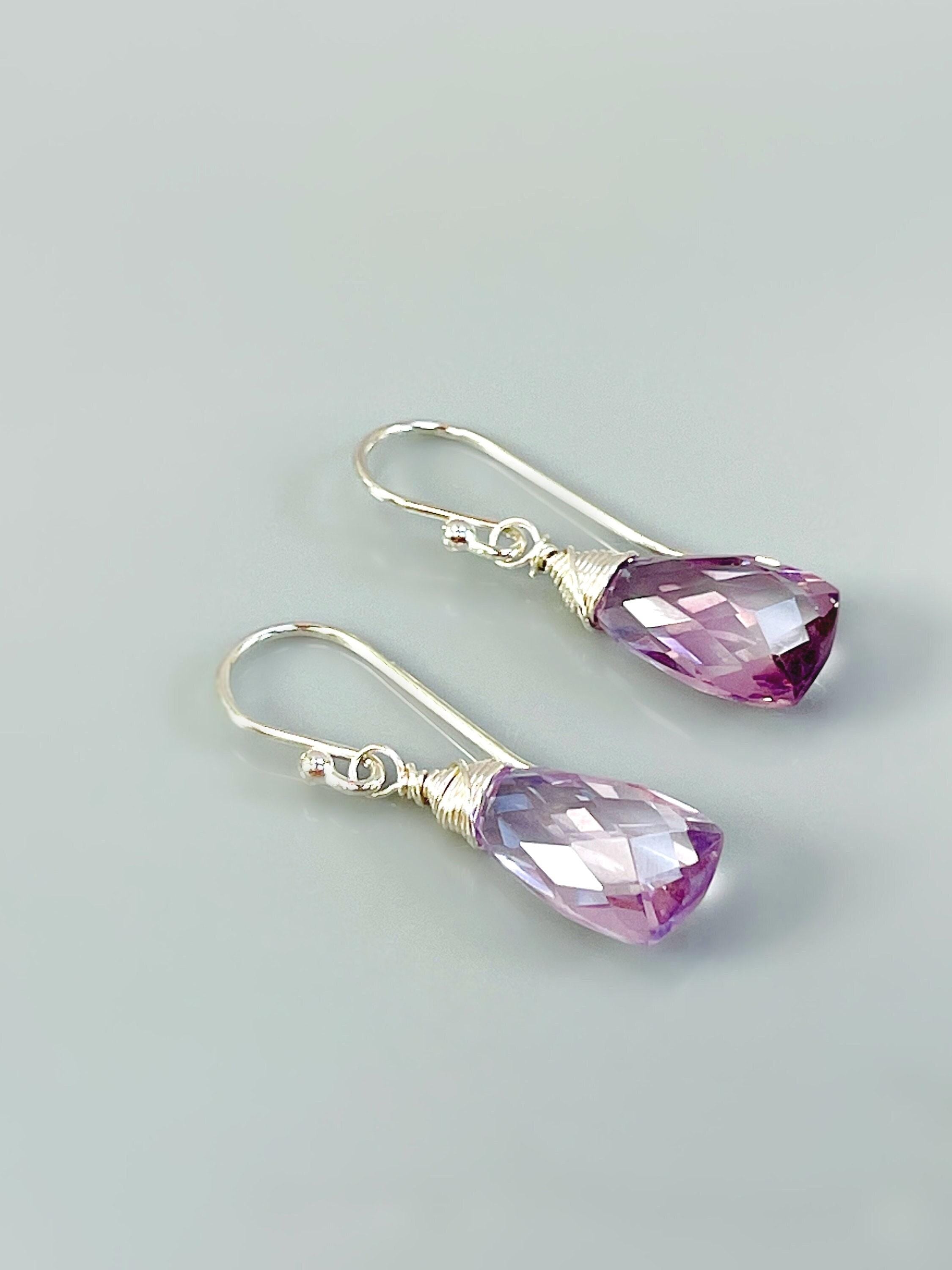 Amethyst Earrings Sterling Silver, Rose Gold, 14k gold fill, teardrop everyday handmade jewelry for women pink Purple Gemstone Earrings