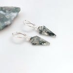 Moss Agate Earrings Sterling Silver Huggie Hoops