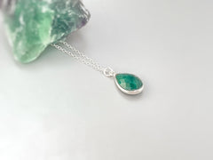 Emerald Necklace Sterling silver, Gold Handmade green gemstone pendant Genuine Raw Emerald handmade jewelry layering necklace May Birthstone