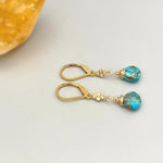 Copper Turquoise Gemstone earrings dangle 14k Gold, Silver leverback dangly earrings handmade blue  gemstone jewelry gift for wife, mom
