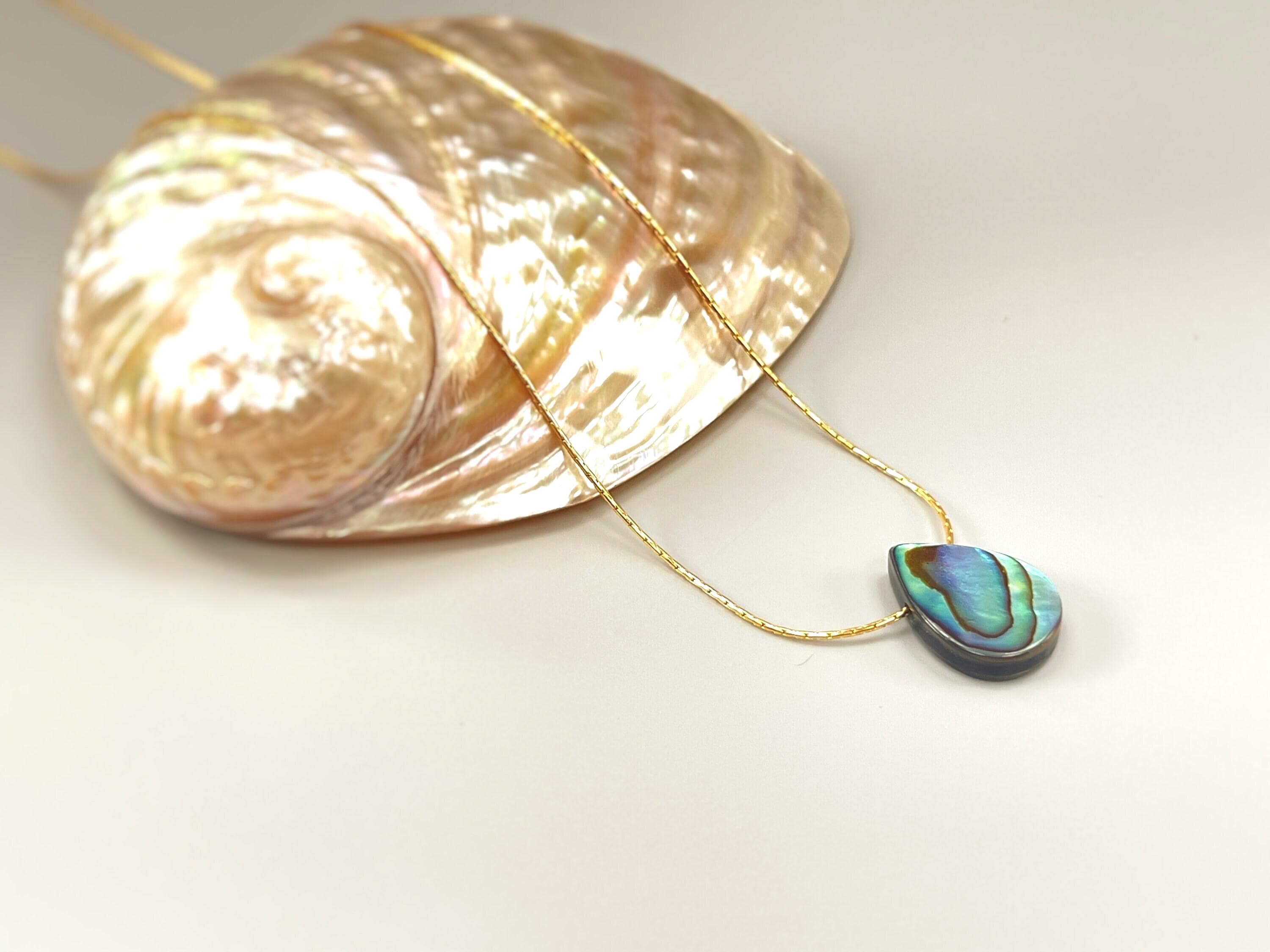 Abalone Shell Pendant Necklace Handmade Teardrop 14k Gold Sterling Silver Summer jewelry iridescent abalone minimalist jewelry beach wedding