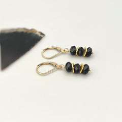 Black Tourmaline Earrings dangle, 14k gold, sterling silver boho dangly black gemstone lightweight everyday jewelry for women Birthstone