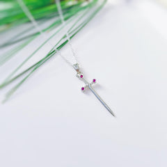 Sword Necklace silver garnet handmade medieval warrior mythical dagger punk jewelry renaissance faire Celtic gothic stainless steel grunge