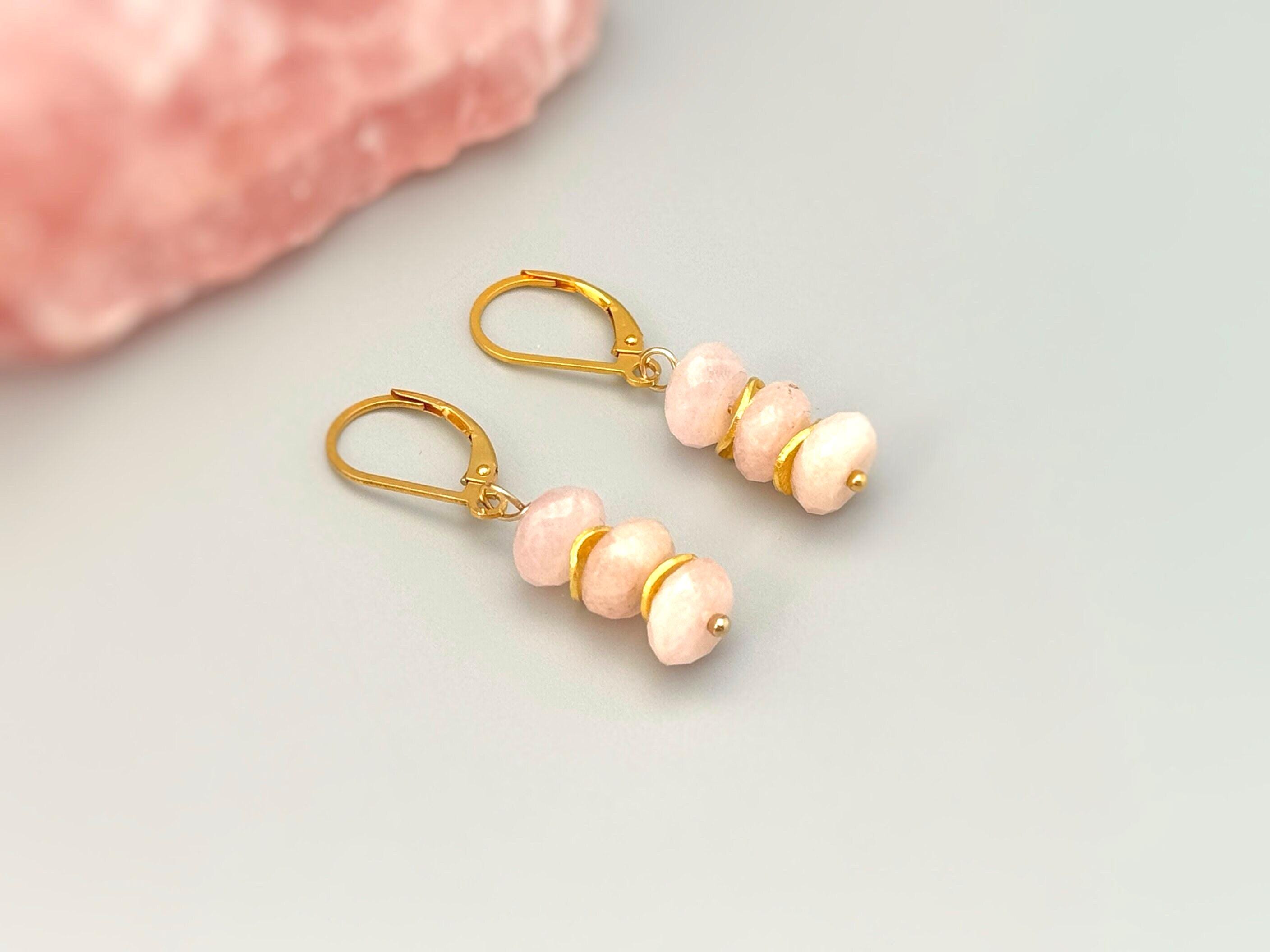 Morganite earrings dangle 14k Gold, Rose Gold fill, Sterling Silver