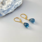 Dainty London Blue Topaz Quartz earrings dangle, Gold, Silver