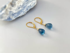 Dainty London Blue Topaz Quartz earrings dangle, Gold, Silver