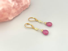 Pink Sapphire earrings dangle 14k Gold, Rose Gold, Sterling Silver dangly boho handmade gemstone jewelry for women September Birthstone