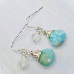 Dainty Handmade Moonstone and Larimar Earrings
