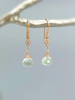 Green Amethyst earrings dangle Rose Gold dangly sterling Silver mint green Leverback Prasiolite Gemstone drop earrings Handmade Birthstone
